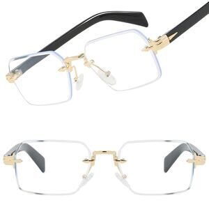 Arrow Tip Accents Sleek Luxe Clear Lens Mens Womens Gold Rectangle Eye Glasses
